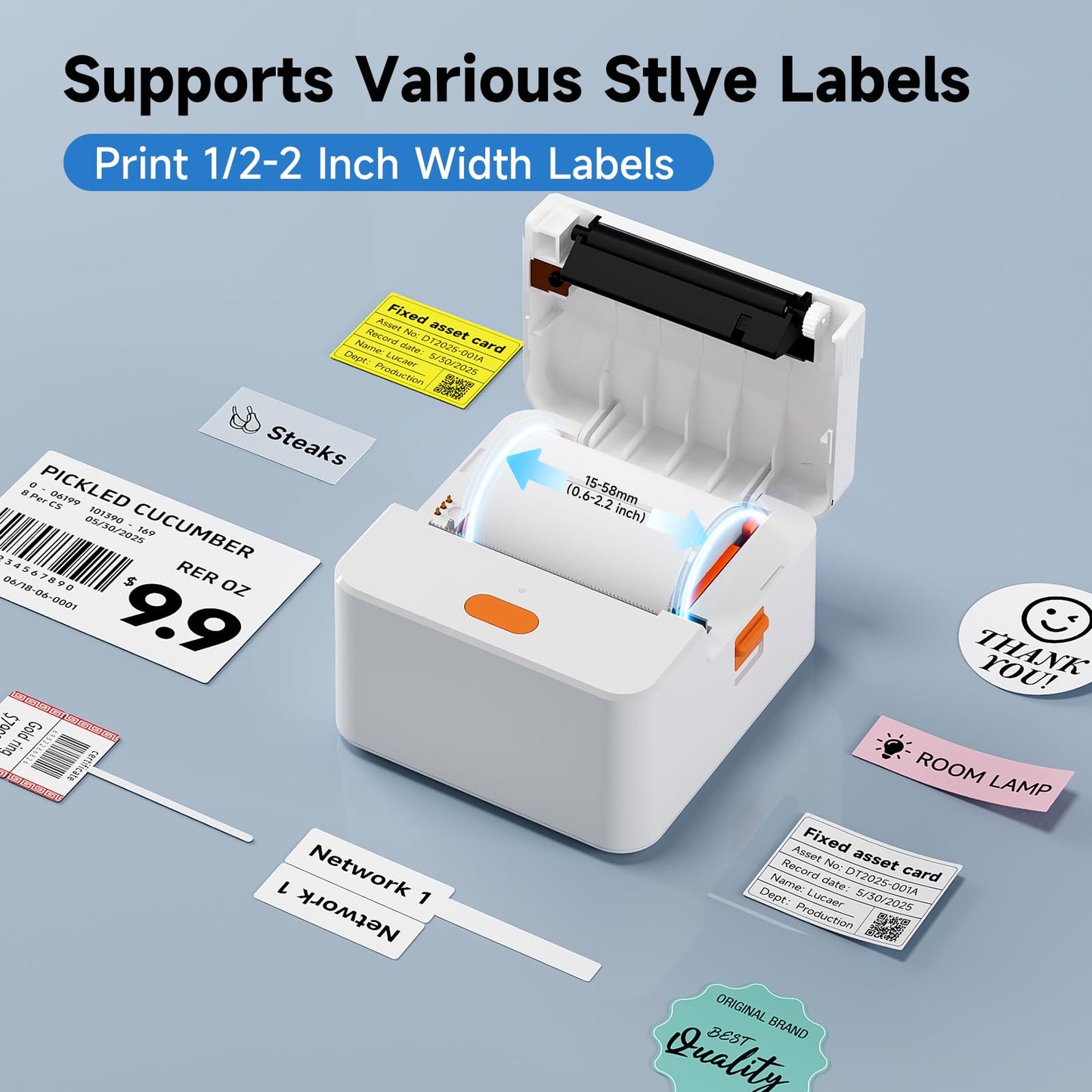 DETONGER Label Maker Machine with Tape P1 2 Inch Thermal Printer Portable Bluetooth Shipping Label Printer Sticker Maker Labeling Machine Home Office School Business Use Rechargeable White