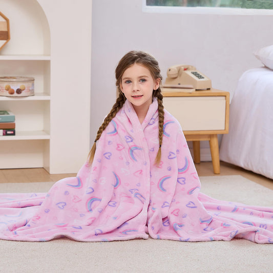Kids Rainbow Print Plush Throw Blanket 50" x 60"