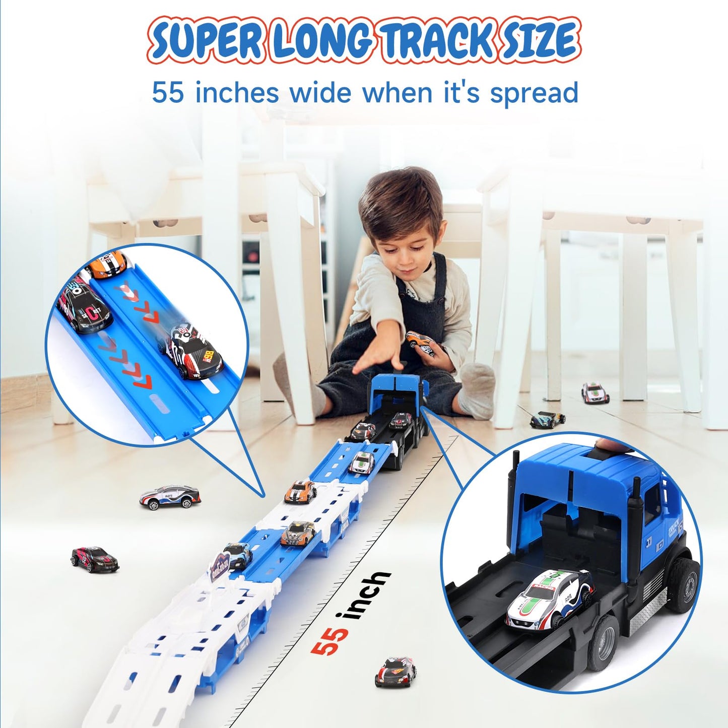 Transporter Truck with Race Track and Cars