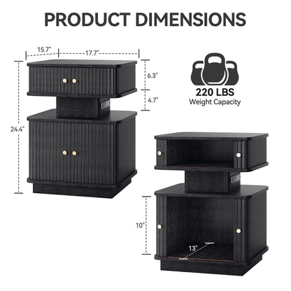 LED Nightstand with Charging Station and Drawers
