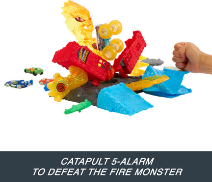 Hot Wheels Monster Trucks Firefighter Playset with Cars