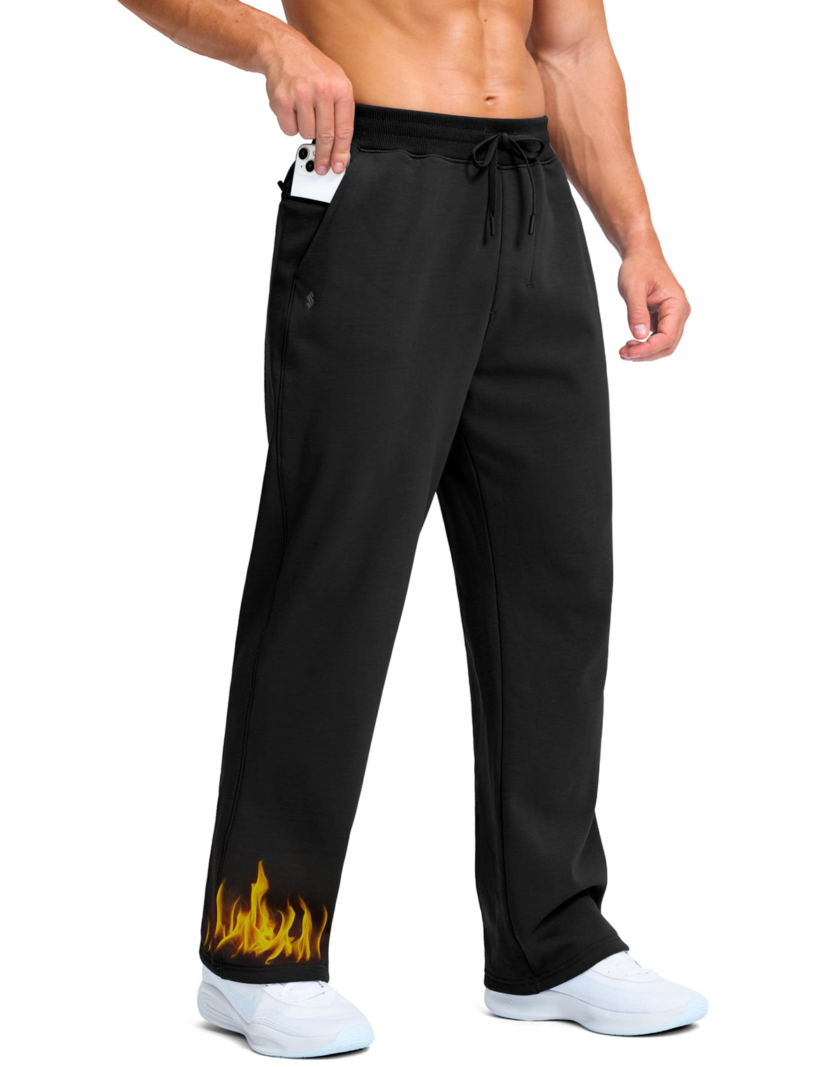 Fleece Lined Cotton Open Bottom Sweatpants