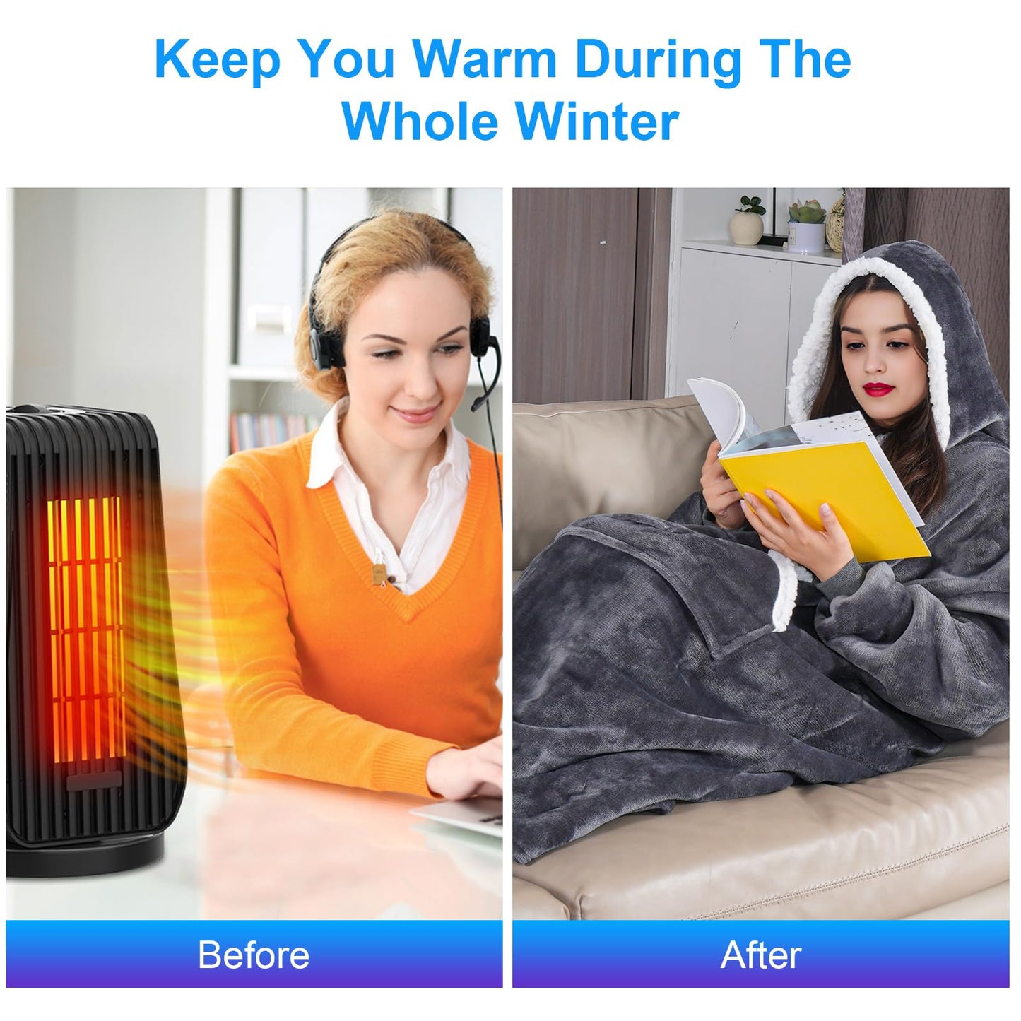 Qoosea Hoodie Blanket Wearable Blanket Oversized Blanket for Adults Sharpe with Sleeves Pockets & Hood Warm for Men Women Teens Girls Boys
