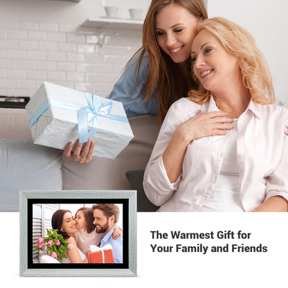 10.1 Inch WiFi Digital Picture Frame, IPS Touch Screen Smart Cloud Photo Frame with 16GB Storage, Auto Rotate, Wall Mountable, Easy Setup to Upload Photos/Videos via FRAMEO App (Wooden)