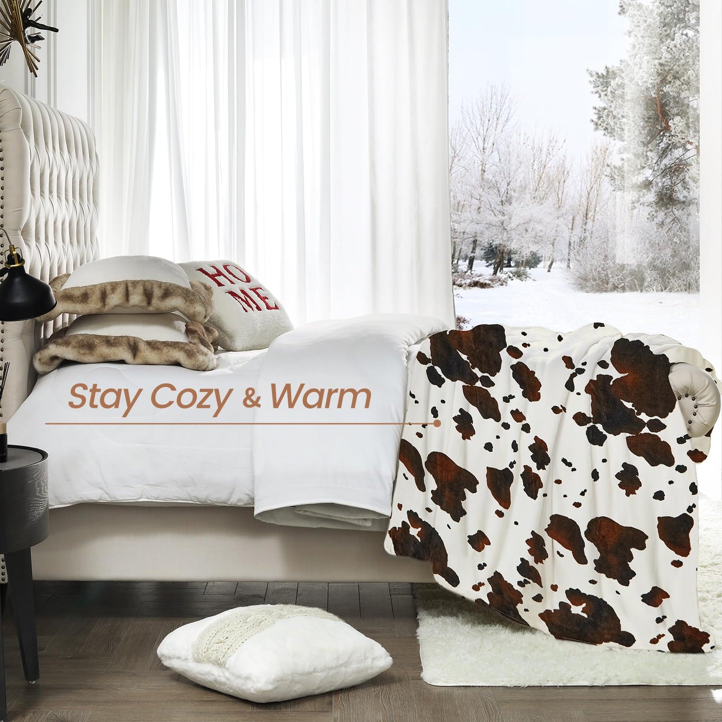 Cozy Cow Print Fleece Throw Blanket 50"x60"