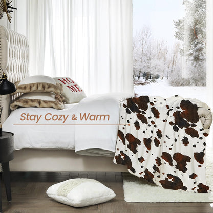 Cozy Cow Print Fleece Throw Blanket 50"x60"