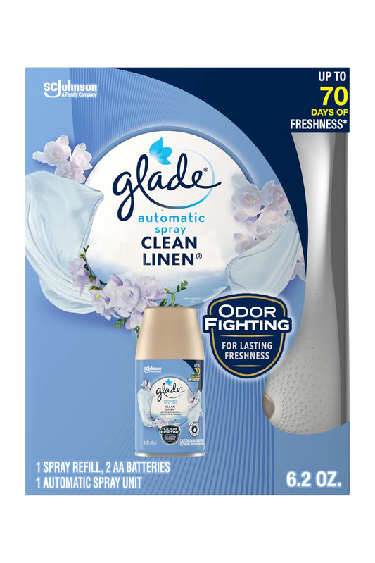 Glade Automatic Spray Refill and Holder Kit, Air Freshener for Home and Bathroom, Clean Linen, 6.2 Oz