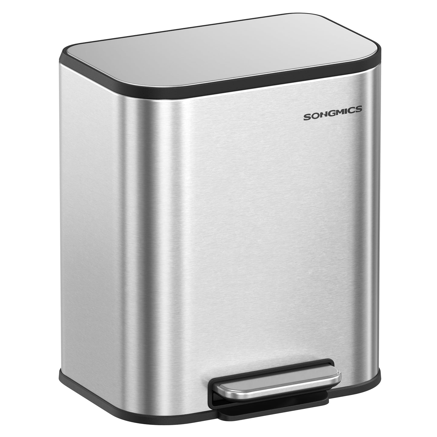 SONGMICS Kitchen Trash Can, 5.2-Gallon (20L) Garbage Can with Lid, Stainless Steel, Soft Close and Stays Open, Inner Bucket, Wide Non-Slip Pedal, Metallic Silver LTB542E20