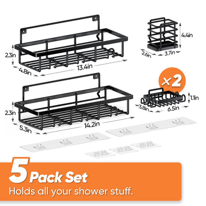 UPDATE: SOLD OUT! Bunoxea Shower Caddy Stainless Steel, 5-Pack Adhesive Shower Shelves,Large Capacity,Rustproof Shower Caddy Basket Shelf,Shower Organizer Shelves for Bathroom & Kitchen Storage,Black