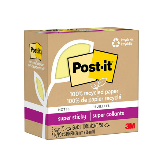 Post-it Super Sticky Recycled Notes, 3" x 3"