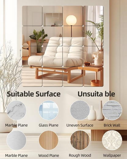 CQHVKQ 12" x 12" Glass Wall Mirror Tiles for Wall, Frameless Full Length Mirrors Wall Mounted for Home Gym Mirror Yoga Bedroom Dancing Studio Dressing Room (16PCS)