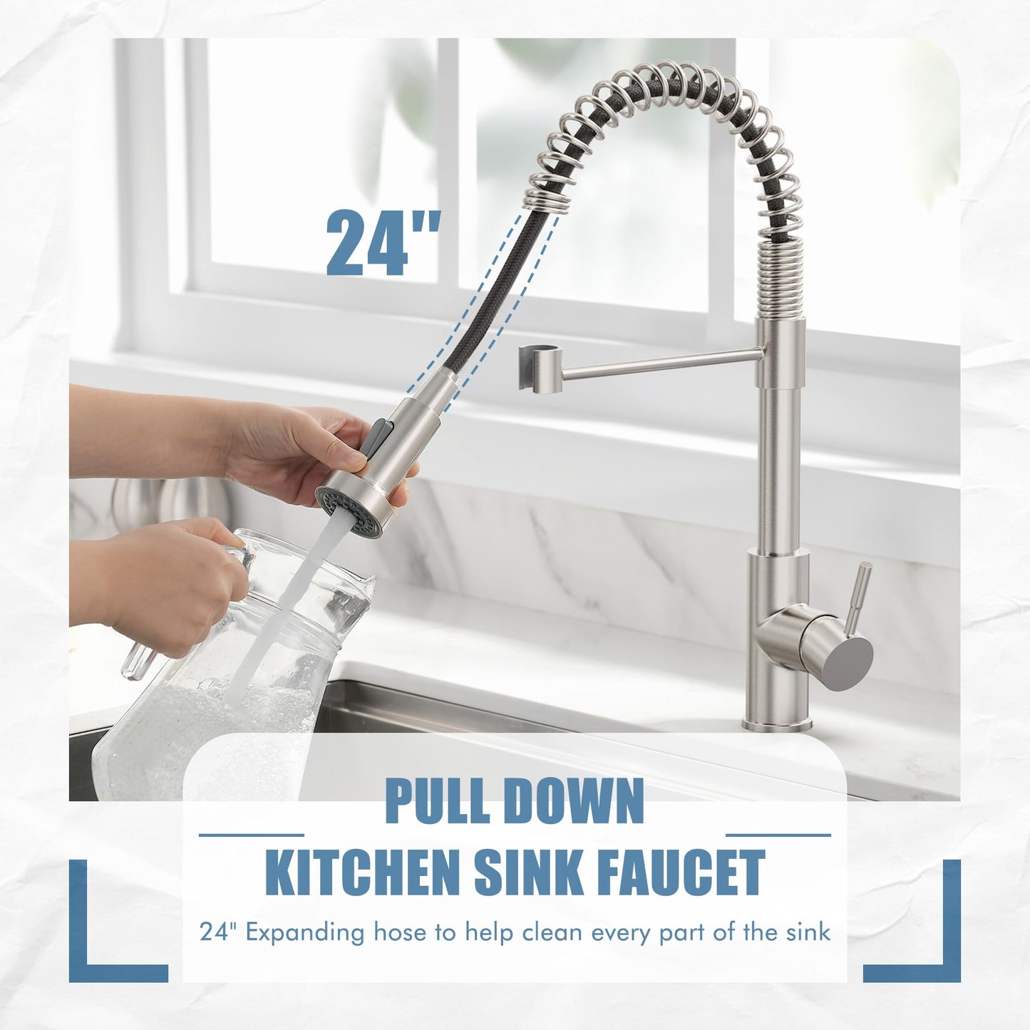 GIMILI Kitchen Faucet with Pull Out Sprayer High Arc Single Handle Spring Kitchen Sink Faucet Brushed Nickel Modern rv Stainless Steel Kitchen Faucets