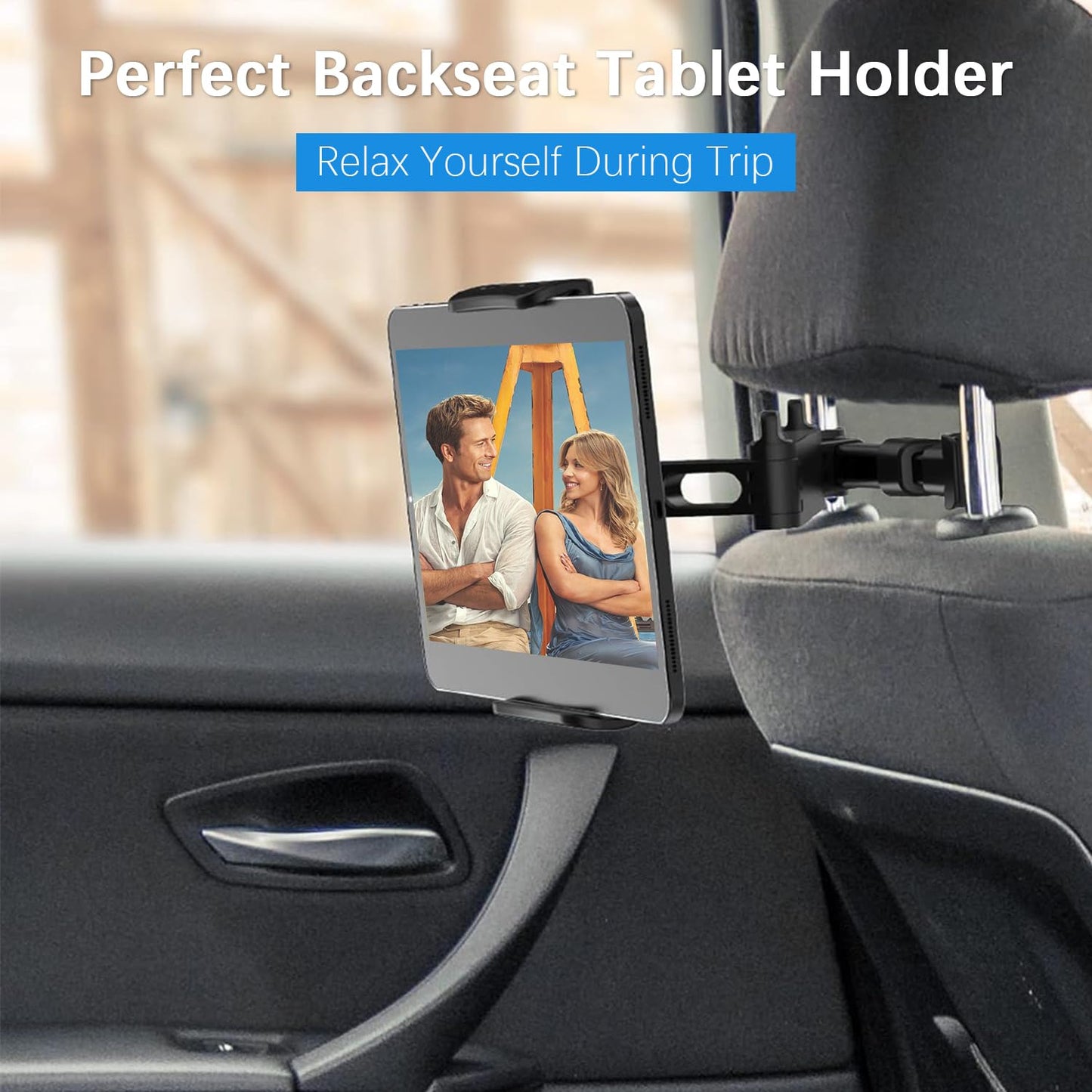 Tablet Holder for Car - Car Tablet Holder, [3 in 1 Extension Arm] Long Trip Car Tablet Mount, Road Trip Essentials, Car Backseat Tablet Mount Compatible with 4-12" Tablets & Headrest Rod (Black)