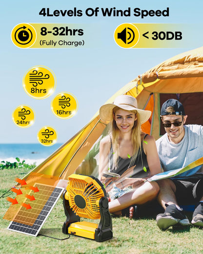 10400mAh Solar Camping Fan with LED Lantern