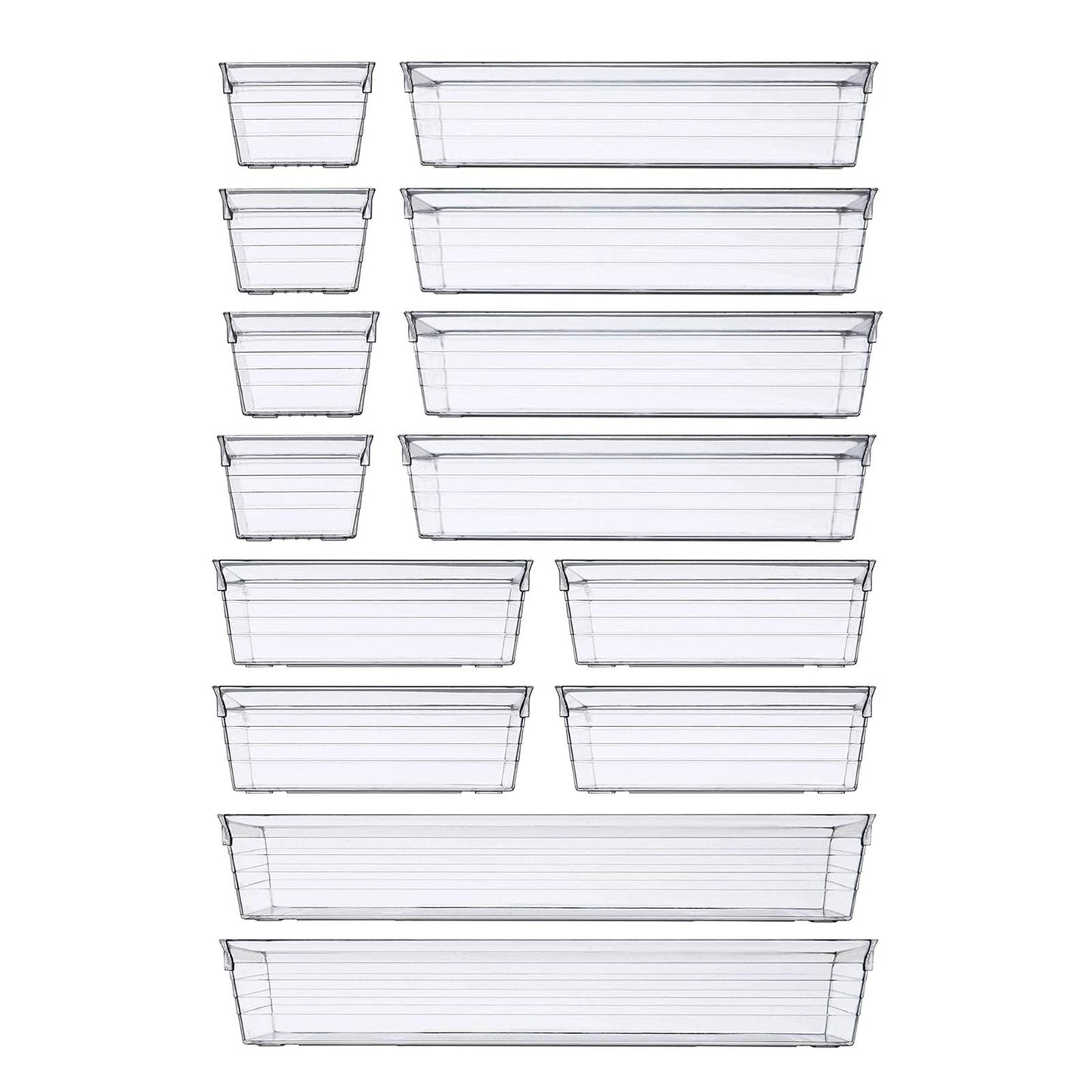 14 PCS Clear Plastic Drawer Organizer Set