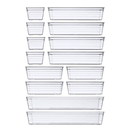 14 PCS Clear Plastic Drawer Organizer Set