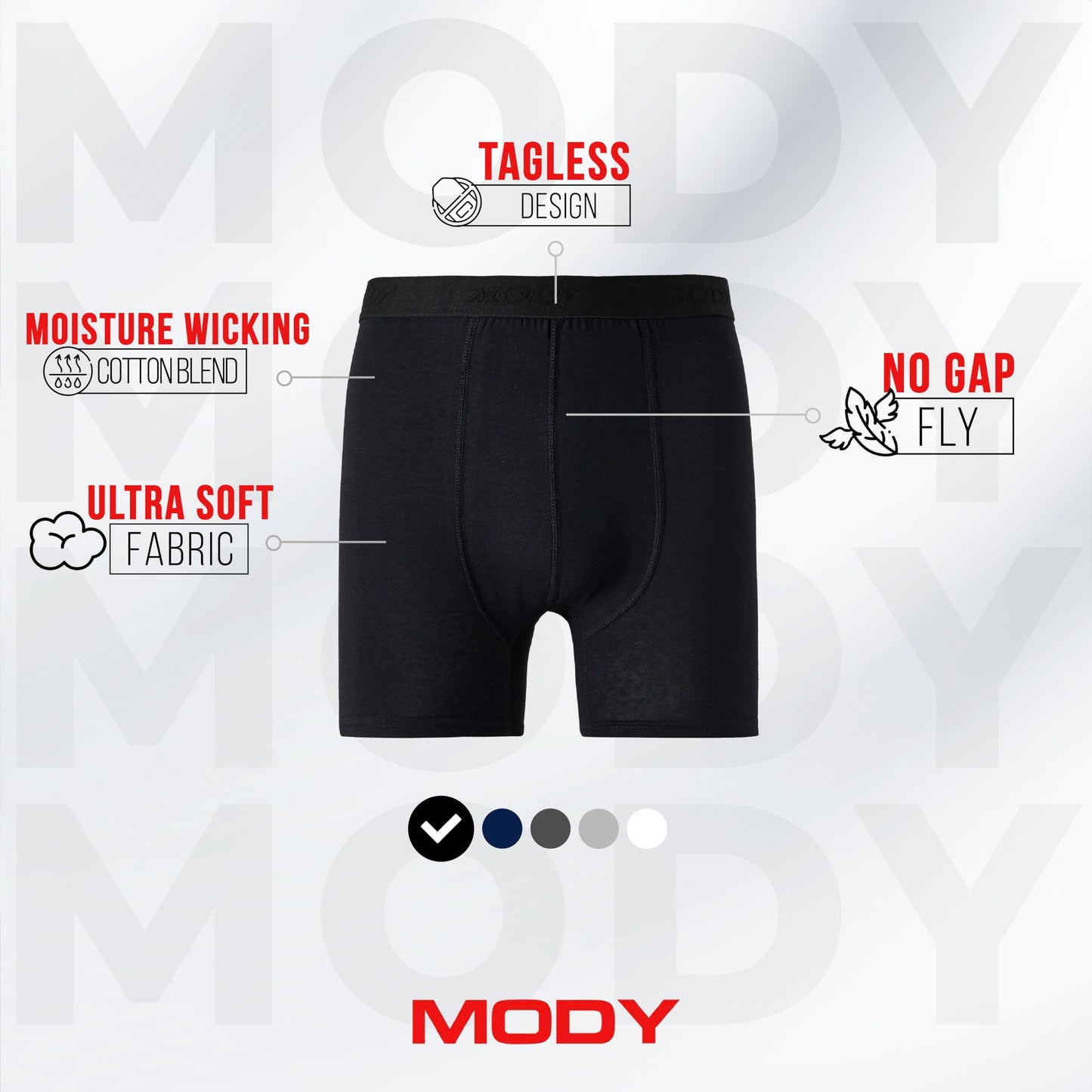 Mody Men's Underwear Boxer Briefs, Breathable & Moisture Wicking Boxers for Men, Mens Underwear Briefs, Boxer Briefs for Men Pack 3, Cotton Underwear Men, Black Underwear for Men