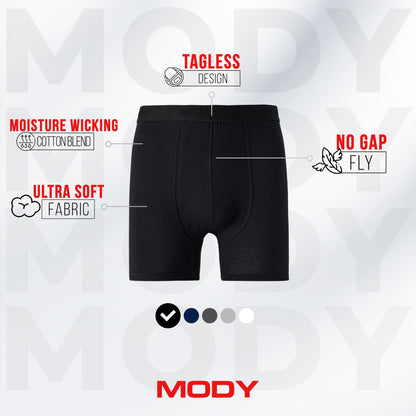 Mody Men's Underwear Boxer Briefs, Breathable & Moisture Wicking Boxers for Men, Mens Underwear Briefs, Boxer Briefs for Men Pack 3, Cotton Underwear Men, Black Underwear for Men