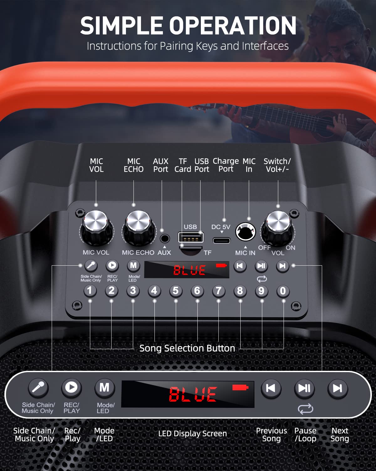 Portable Karaoke Machine with 2 Wireless Microphones