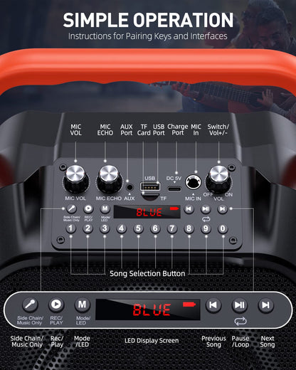 Portable Karaoke Machine with 2 Wireless Microphones