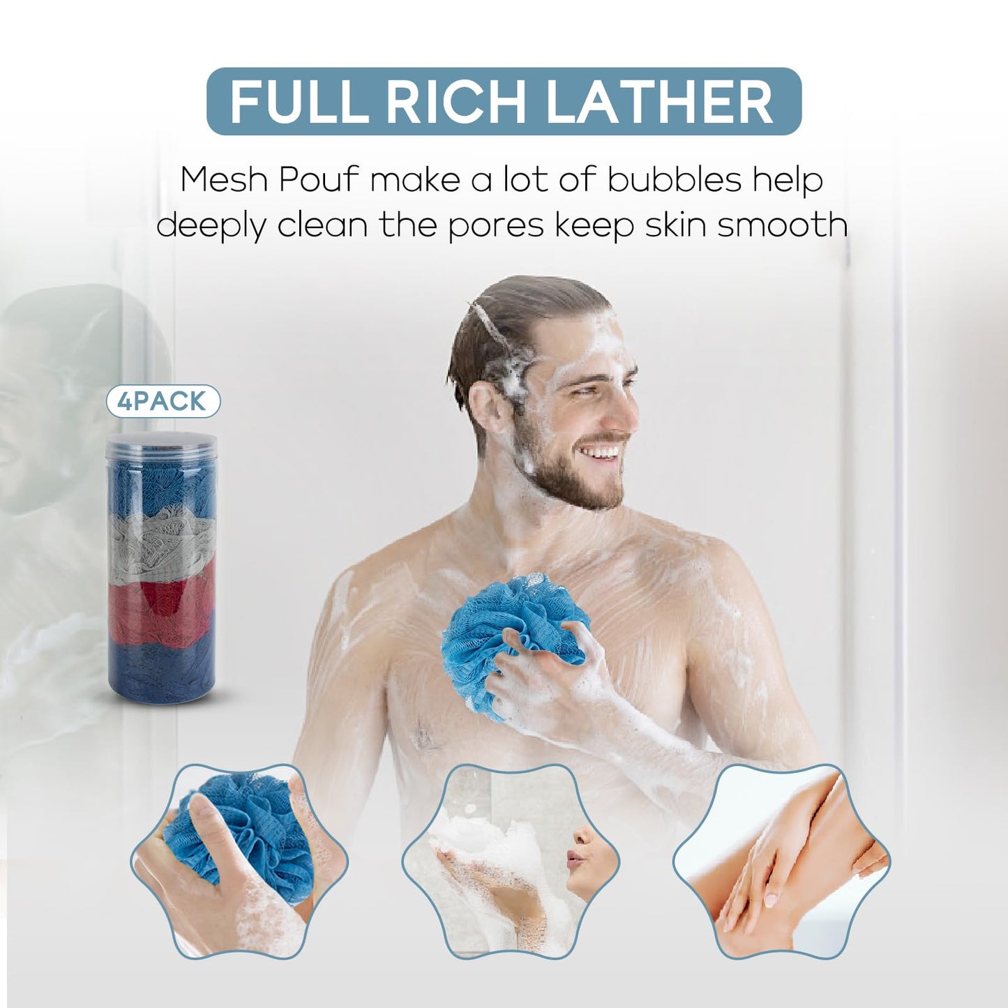 OndaptuLoofahs Bath Sponge Shower Pouf Ball,Mesh Bath Mesh Pouf Mesh Bath and Shower Ball,60g/PCS and Pack of