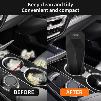 Wontolf Car Trash Can Bin with Lid, Small Car Garbage Can with Trash Bags Diamond Design Leakproof Mini Car Accessories Trash Bin Car Dustbin Organizer Container for Car Office Home