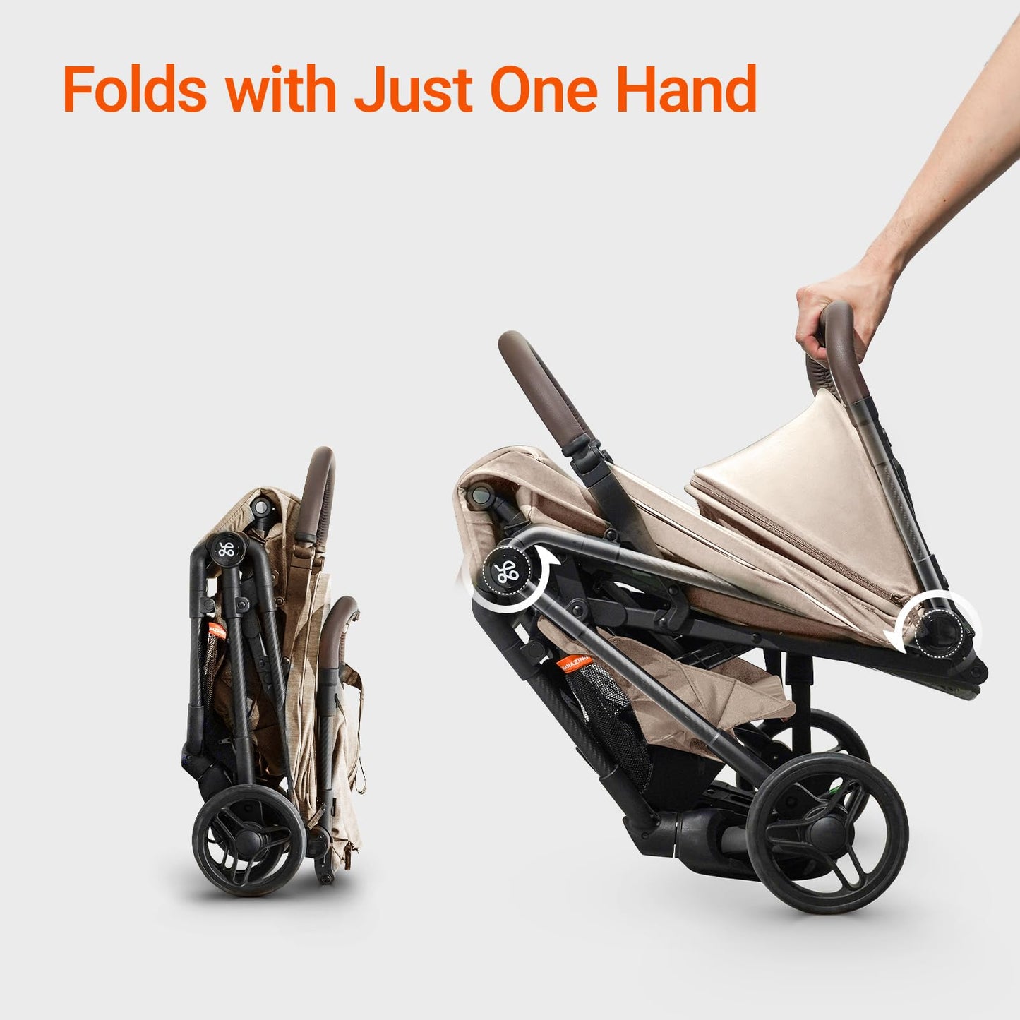 MAMAZING Lightweight Baby Travel Stroller with Carbon Fiber Frame, Compact & Airplane-Friendly, One-Handed Folding Design, 11.6 lbs, Perfect for Toddlers, Organizer & Cushion Included, Simply Taupe