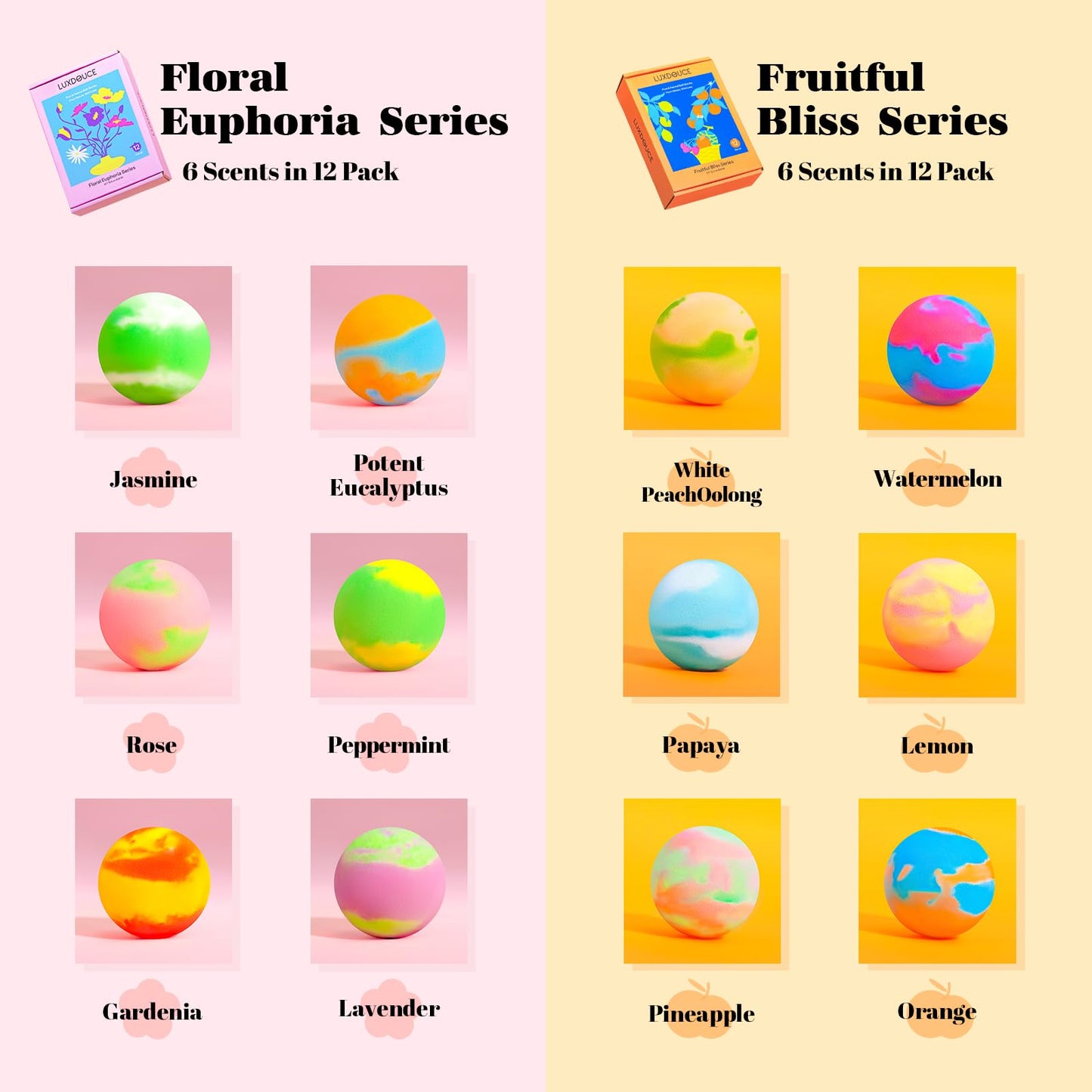 Bath Bombs Gift Set, 24 Pack Bubble Bombs with 12 Unique Scents, Floral Euphoria & Fruitful Bliss Collections, Skin-Soothing & Mood-Enhancing, Bath Bombs Mothers Day Gift Set for Mom