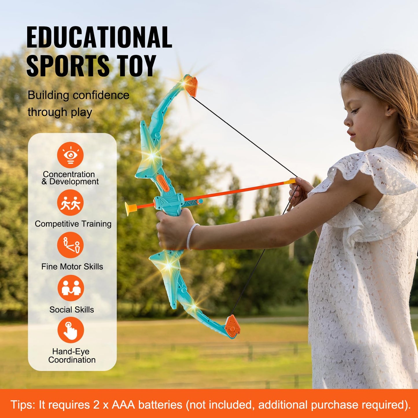VEVOR Bow and Arrow Set for Kids, LED Light Up Archery Set with 10 Suction Cup Arrows, Indoor Outdoor Toy for Boys Girls Age 4-8 8-12 with Standing Target & Quivers, Ideal Gift for Kids 6 7 8 9 10+