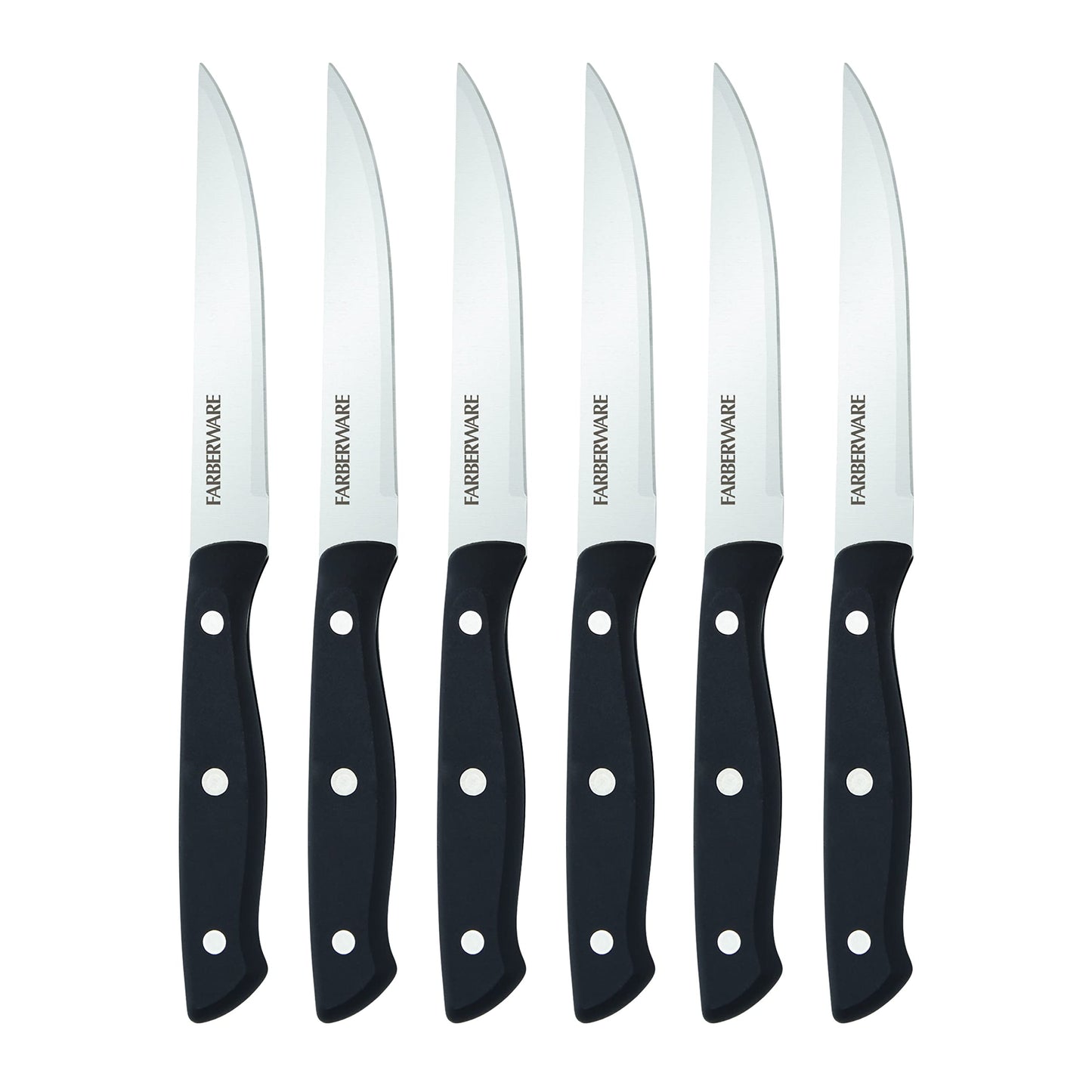 Farberware Triple Riveted Steak Knife Set, 6-Piece, High-Carbon Stainless Steel Knife Set, Razor-Sharp Steak Knife Set with Fine Edge Blades, Black