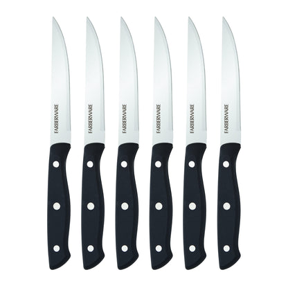 Farberware Triple Riveted Steak Knife Set, 6-Piece, High-Carbon Stainless Steel Knife Set, Razor-Sharp Steak Knife Set with Fine Edge Blades, Black