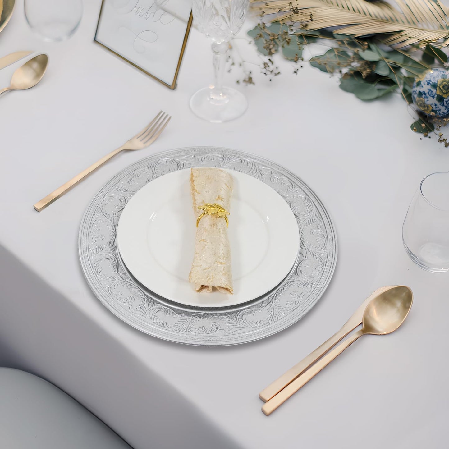 Silver Charger Plates Set of 6 for Weddings
