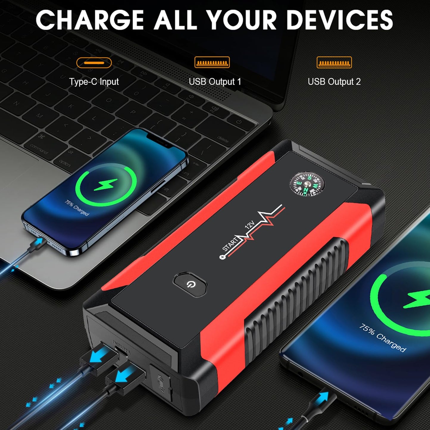 JAOPAE Portable Car Jump Starter with Flashlight