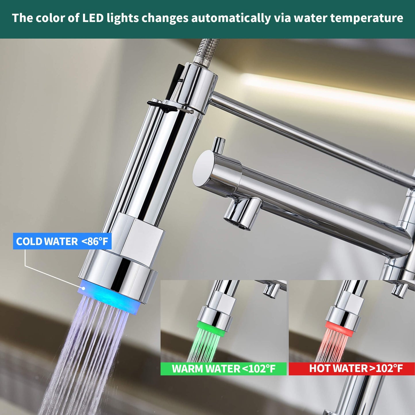 TRYSEA Pull Down Kitchen Faucet with LED Light