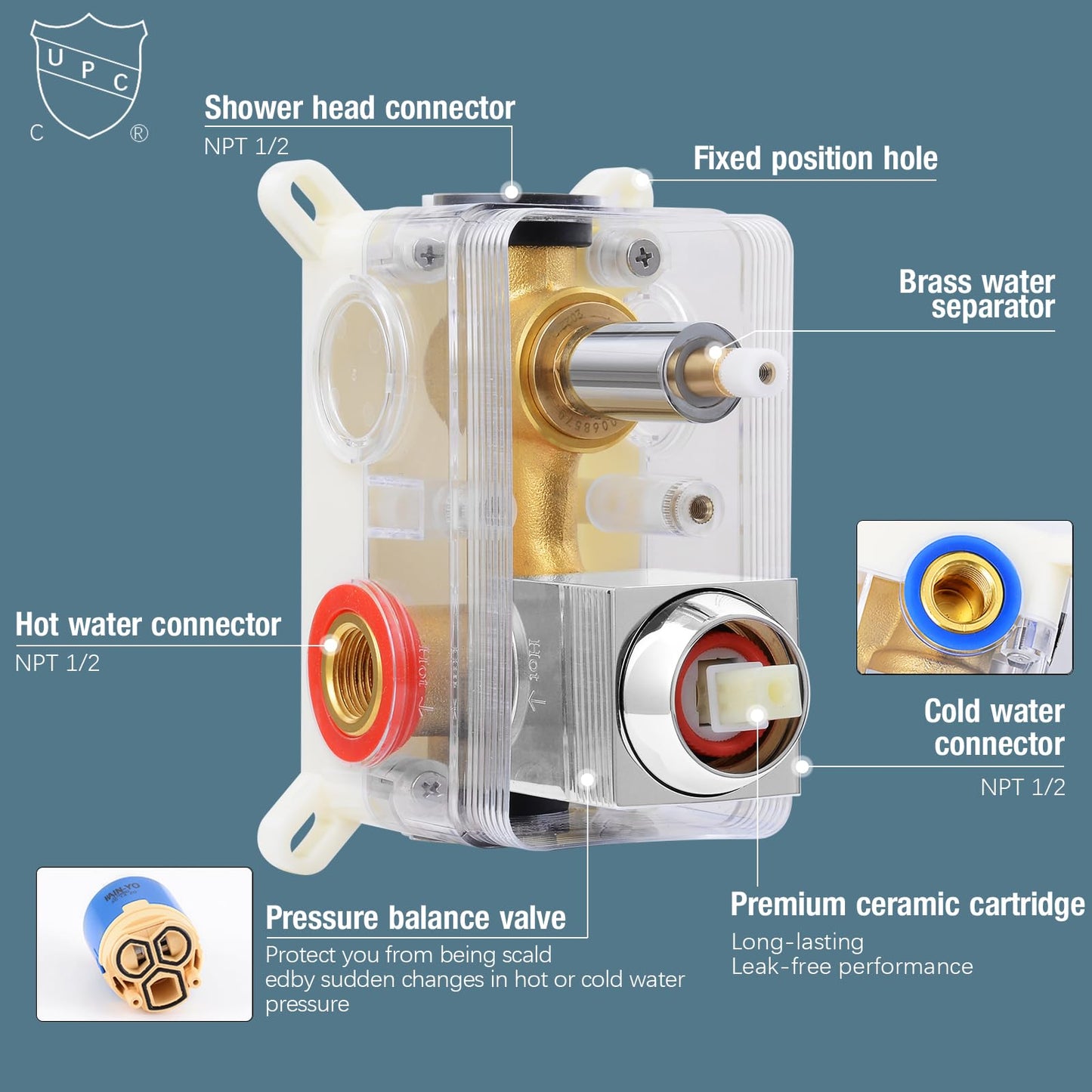 Qomolangma 10 inch Rain Shower System, Ceiling Mounted Bathroom Shower Faucet Set with Pressure Balance Valve, 2-Functions Shower Systems with Rain Shower and Handheld Spray Shower Trim Included