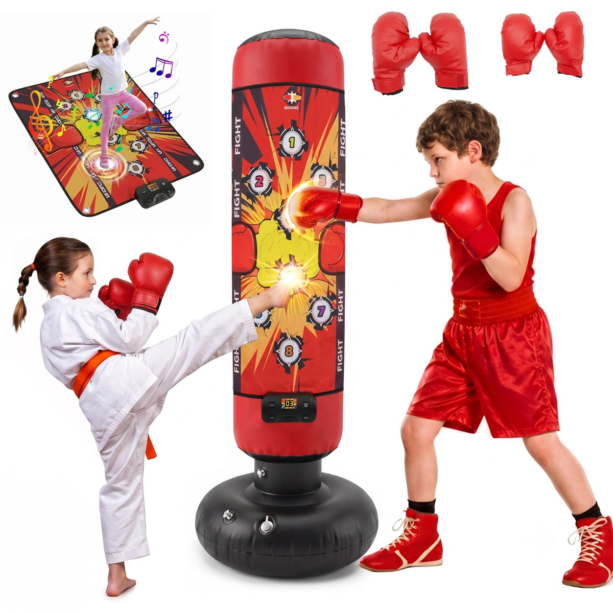 Kids Freestanding Boxing Bag with Gloves and Play Mat