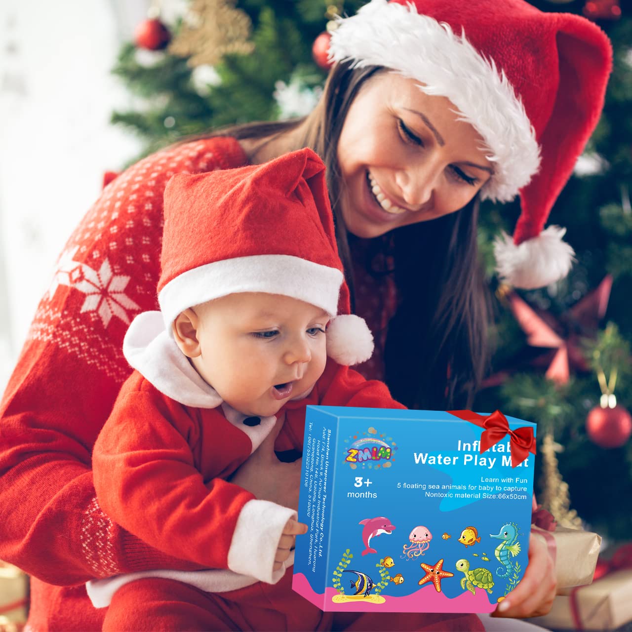 ZMLM Baby Tummy-Time Water Mat: Infant Baby Toy Gift Activity Play Mat Inflatable Sensory Playmat Babies Belly Time Pat Indoor Small Pad for 3 6 9 12 Month Newborn Boy Girl Toddler Fun Christmas Game