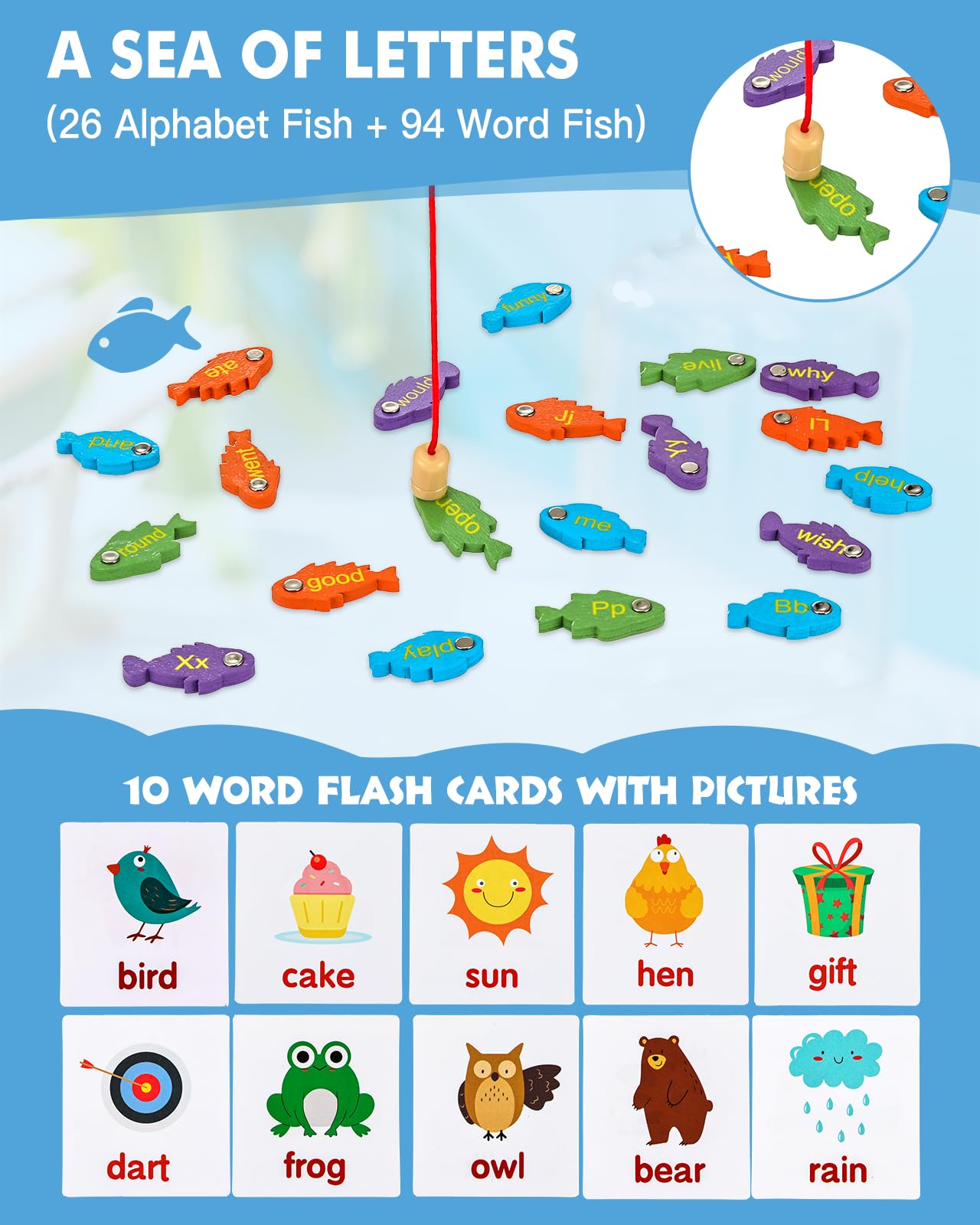 Wooden Magnetic Fishing Sight Words Educational Game