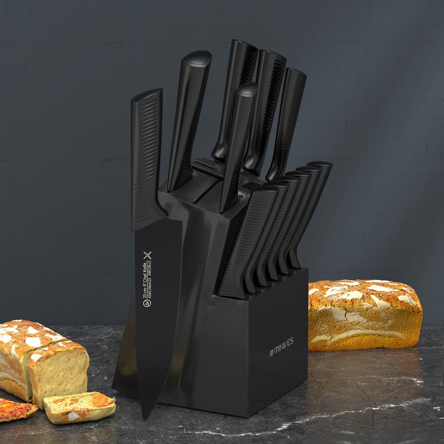14-Piece Stainless Steel Knife Set with Block