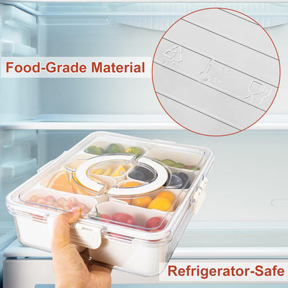 Divided Serving Tray with Lid and Handle, Portable Snackle Box Charcuterie Container with 16 Compartments & 16 Forks, Snack Container for Party, Fruit, Nuts, Candy, Entertaining, Picnic, 2 Pack