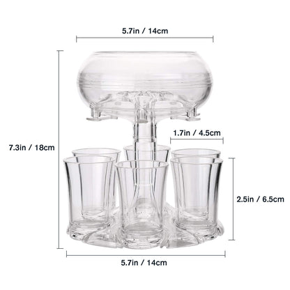 6 Shot Glass Dispenser and Holder, Wine Decanter and Bar Shot Dispenser with 6 Pcs Acrylic Cup, Cocktail Dispenser, Dispenser for Filling Liquids, Carrier Liquor Dispenser Drinking Tool for Party