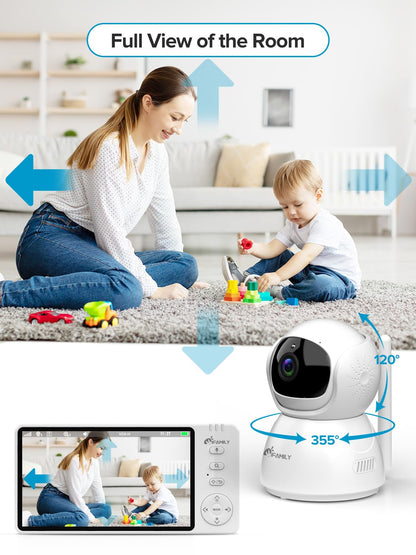 iFamily Baby Monitor with Camera and Audio – 720P HD Resolution, Large Display, 3500mAh Battery, Night Vision, Remote Pan, Tilt, and Zoom – Two-Way Talk, Lullabies, Thermal Monitor, 960ft Range