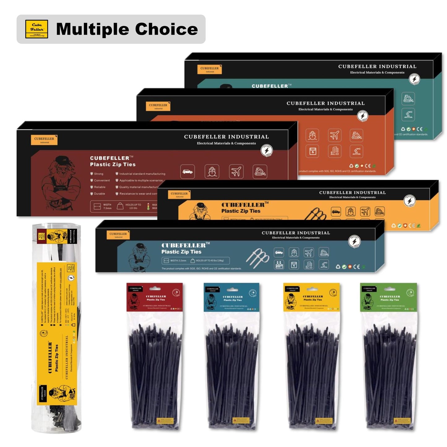 CUBEFELLER® Zip Ties, 4inch, 600 Pack, Black Zip Tieswith 40 Pounds Tensile Strength, Self-Locking Nylon Zip Ties for Indoor and Outdoor, Cable Ties in resealable bag
