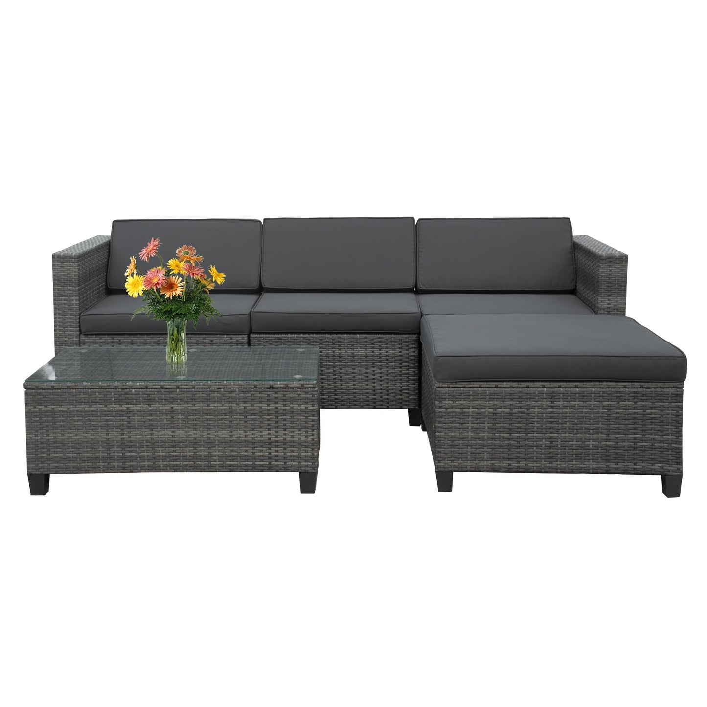 Outdoor Grey Rattan Patio Sectional Sofa Set