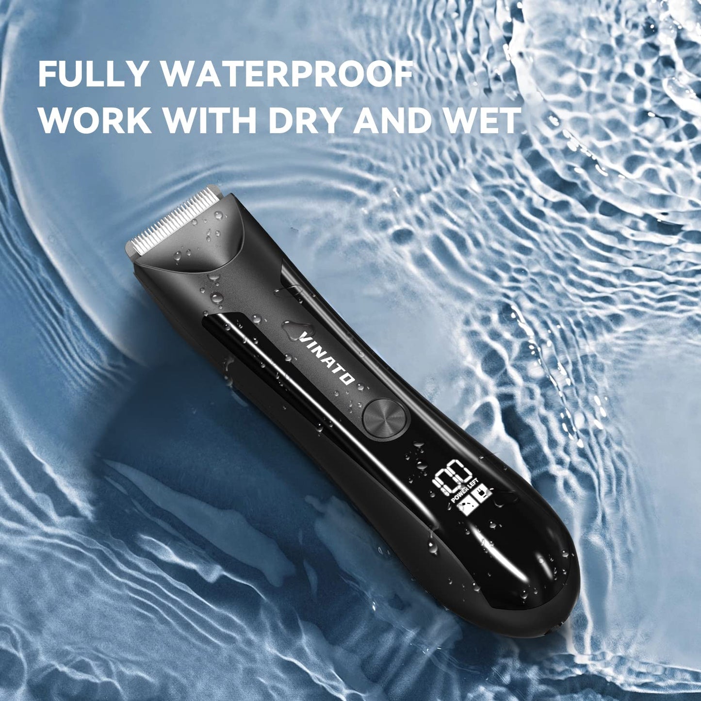 VINATO Electric Body Hair Trimmer -Groin Hair Trimmer for Men, USB Recharge Dock Replaceable Ceramic Blade, Male Hygiene Razor, 90 Mins Battery Life