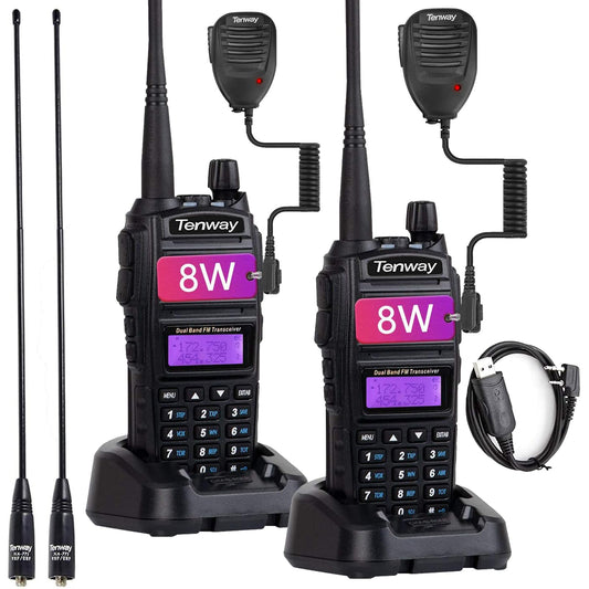 Ham Radio Walkie Talkie UV-82 Pro Dual Band Two Way Radio with Ham Radio Handheld Speaker Mic and Antenna 2Pack and One USB Programming Cable