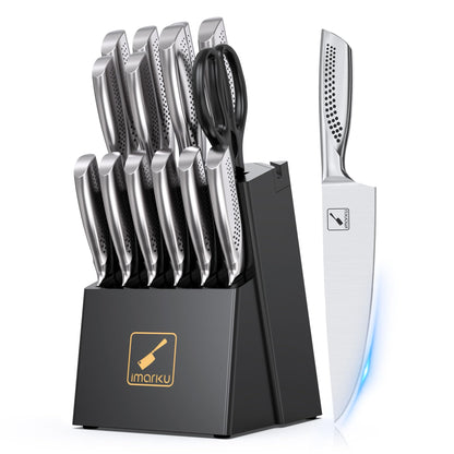 imarku 15-Piece Stainless Steel Knife Set with Block