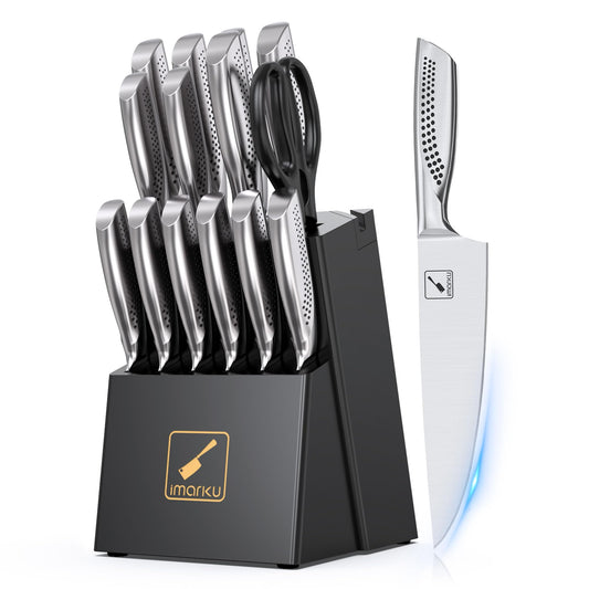 imarku 15-Piece Stainless Steel Knife Set with Block