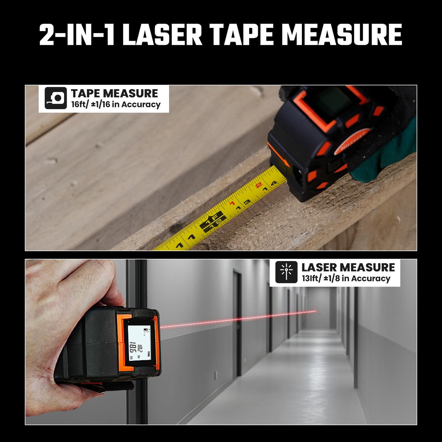 131Ft Laser Measure & 16Ft Tape Measure