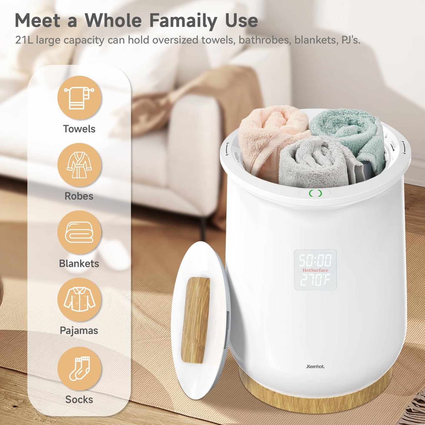 Keenhot Bucket Towel Warmers, Luxury Towel Warmer for Bathroom with Timer, LED Display & Adjustable Timer, Child Lock, Towel Warmer Spa for Oversize Bathrobes Blankets